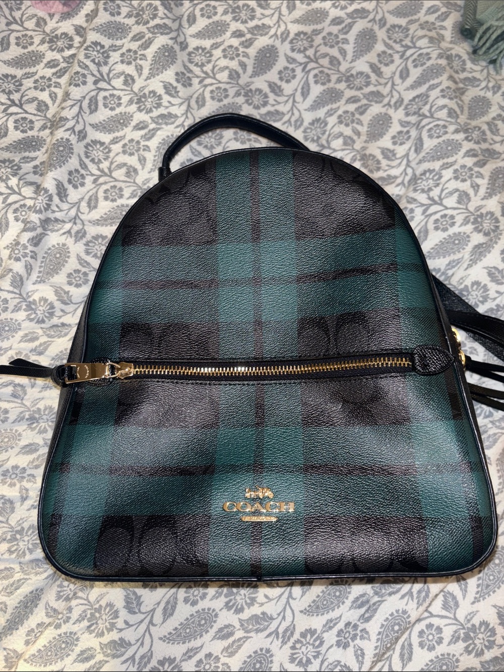Coach Teal Plaid Signature Mini Backpack with Gold Hardware